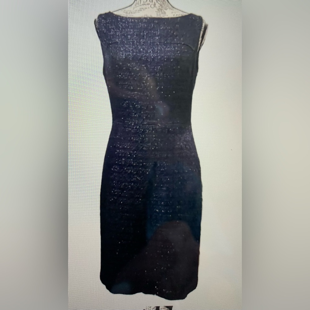 Tory Burch sleeveless navy blue metallic tweed shift dress size 4